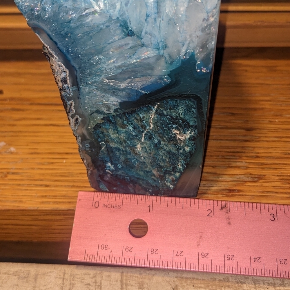 💲ON SALE💲Agate Geode Sections Pair of Dyed Turquoise Crystals - Picture 6 of 15